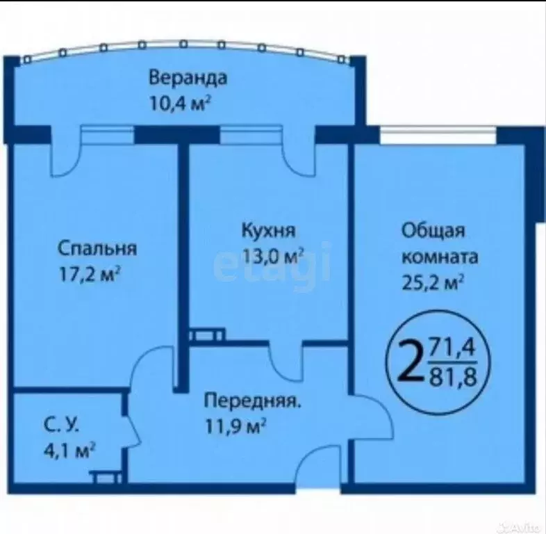 2-комнатная квартира: Каспийск, Молодёжная улица, 4 (85 м) - Фото 1