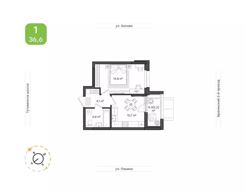 1-к кв. Ярославская область, Ярославль Тутаевское ш., 93Б (36.6 м) - Фото 0