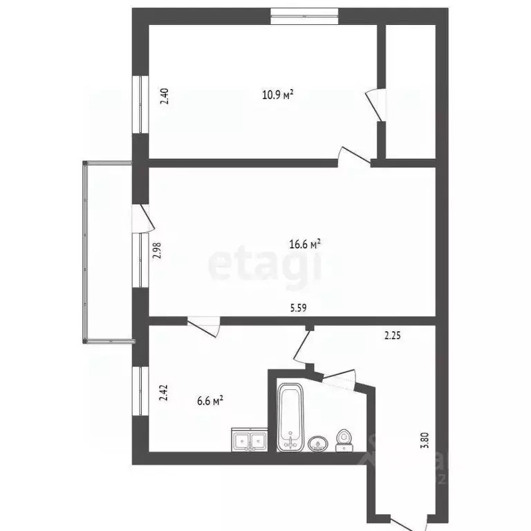 2-к кв. Крым, Симферополь ул. Гагарина (44.5 м) - Фото 0