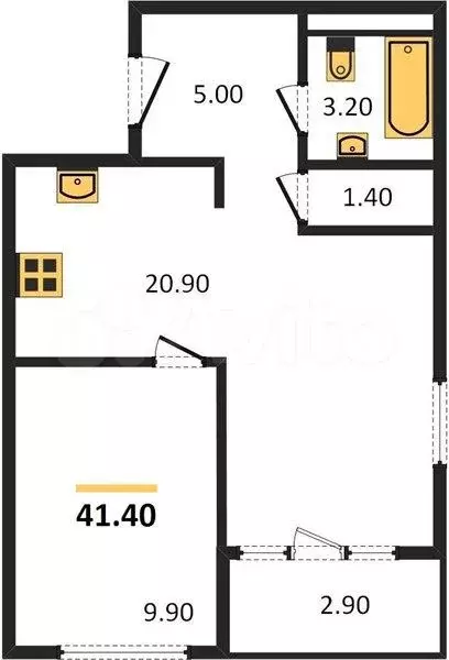 1-к. квартира, 41,4 м, 23/24 эт. - Фото 0