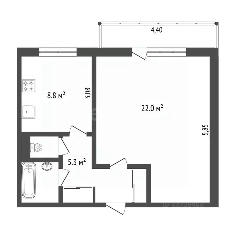1-к кв. Амурская область, Благовещенск Артиллерийская ул., 64/2 (41.2 ... - Фото 1