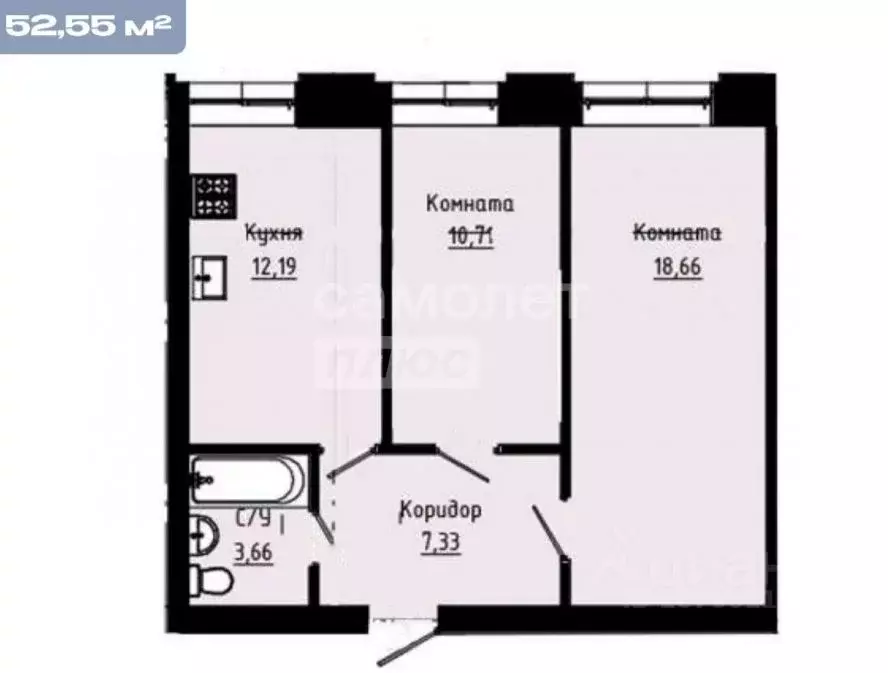 2-к кв. Липецкая область, Липецк ул. Виктора Музыки (52.55 м) - Фото 1