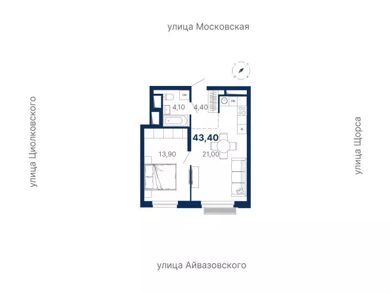 1-комнатная квартира: Екатеринбург, Московская улица, 251 (43.4 м) - Фото 0