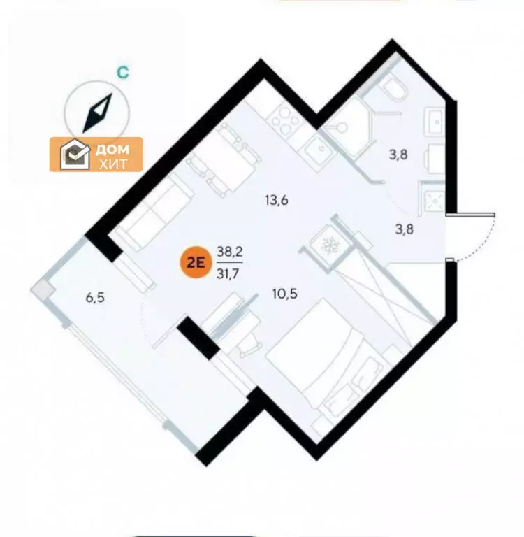 1-комнатная квартира: Заозёрное, жилой комплекс Альба дель Маре (38.2 ... - Фото 1