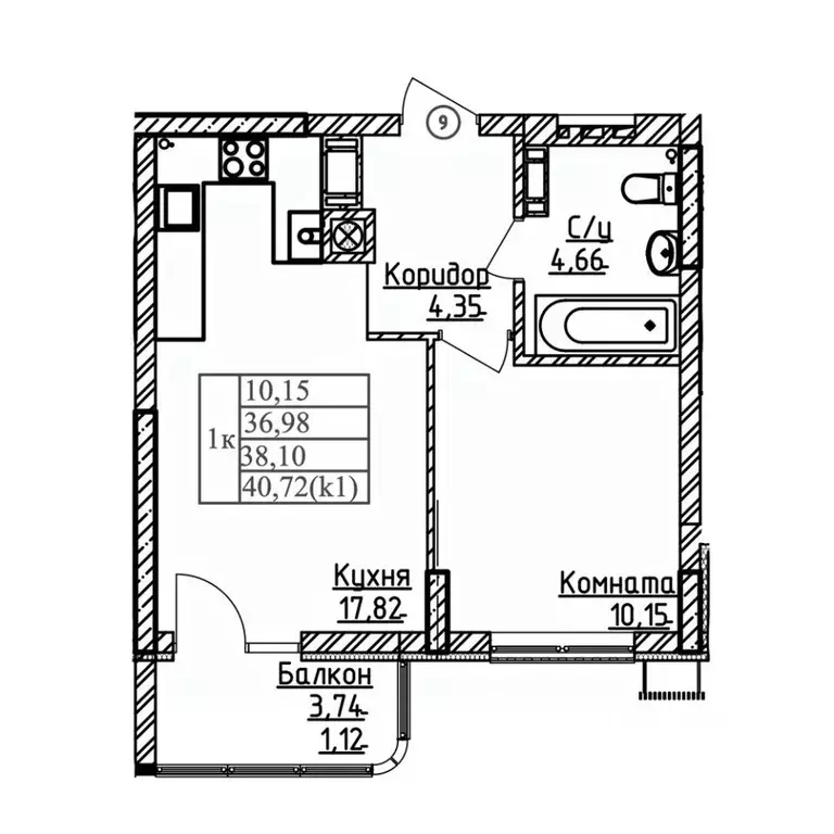 1-к кв. Калининградская область, Калининград ул. Дубовая Аллея (38.1 ... - Фото 1