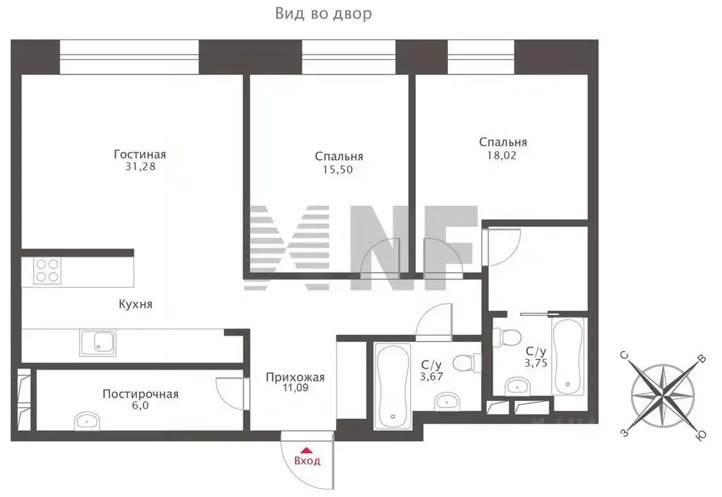 3-к кв. Москва Мосфильмовская ул., 1к1 (91.0 м) - Фото 2