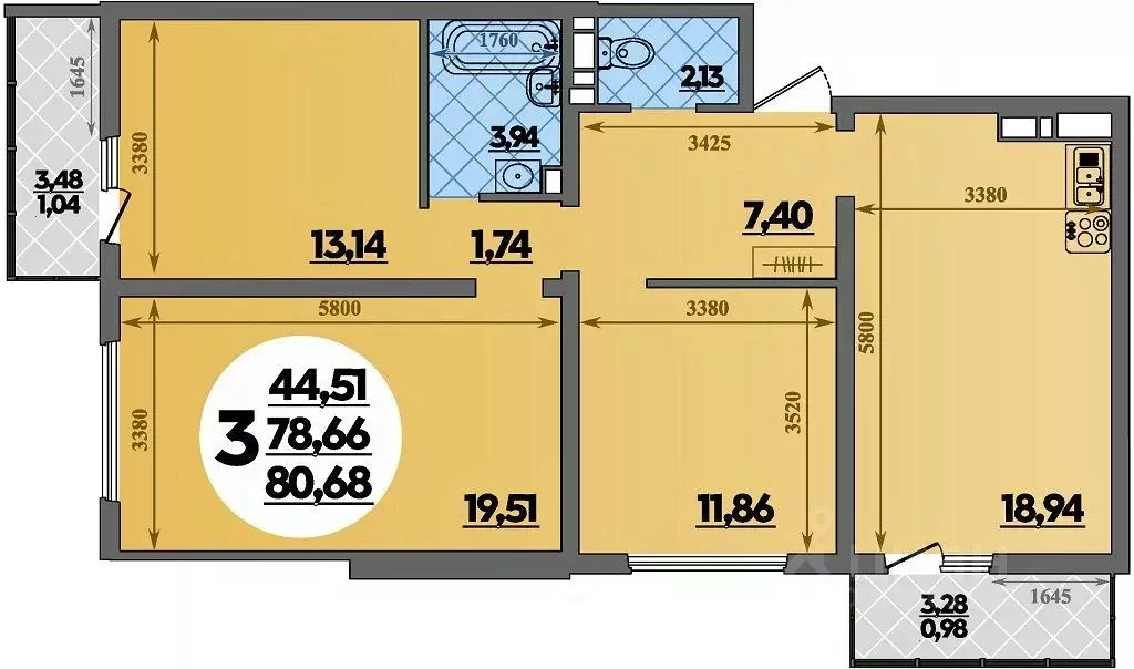 3-к кв. Адыгея, Майкоп ул. Михайлова, 7 (80.68 м) - Фото 1