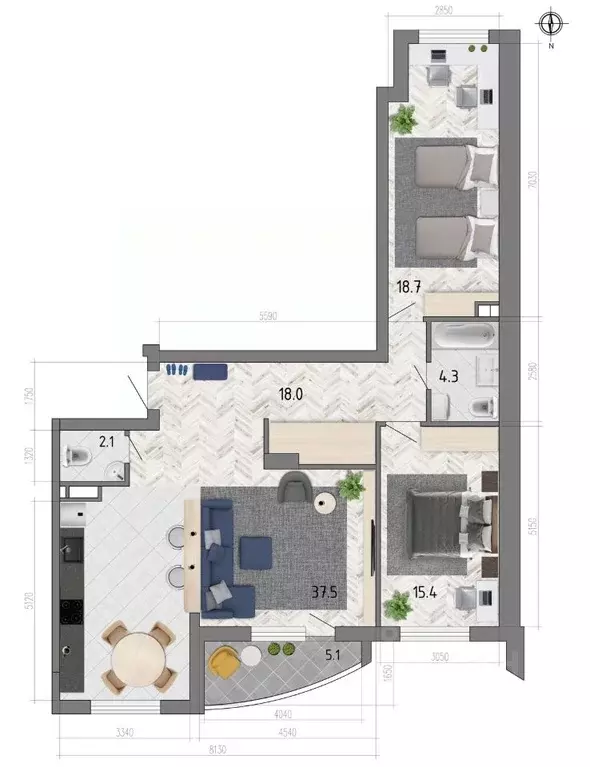 3-к кв. Воронежская область, Воронеж ул. Федора Тютчева, 93/4 (98.0 м) - Фото 1