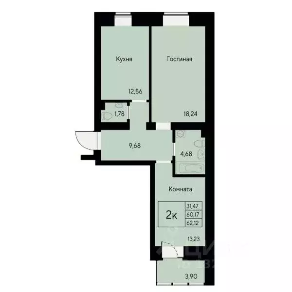 2-к кв. Красноярский край, Красноярск ул. Елены Стасовой, 80 (60.1 м) - Фото 1