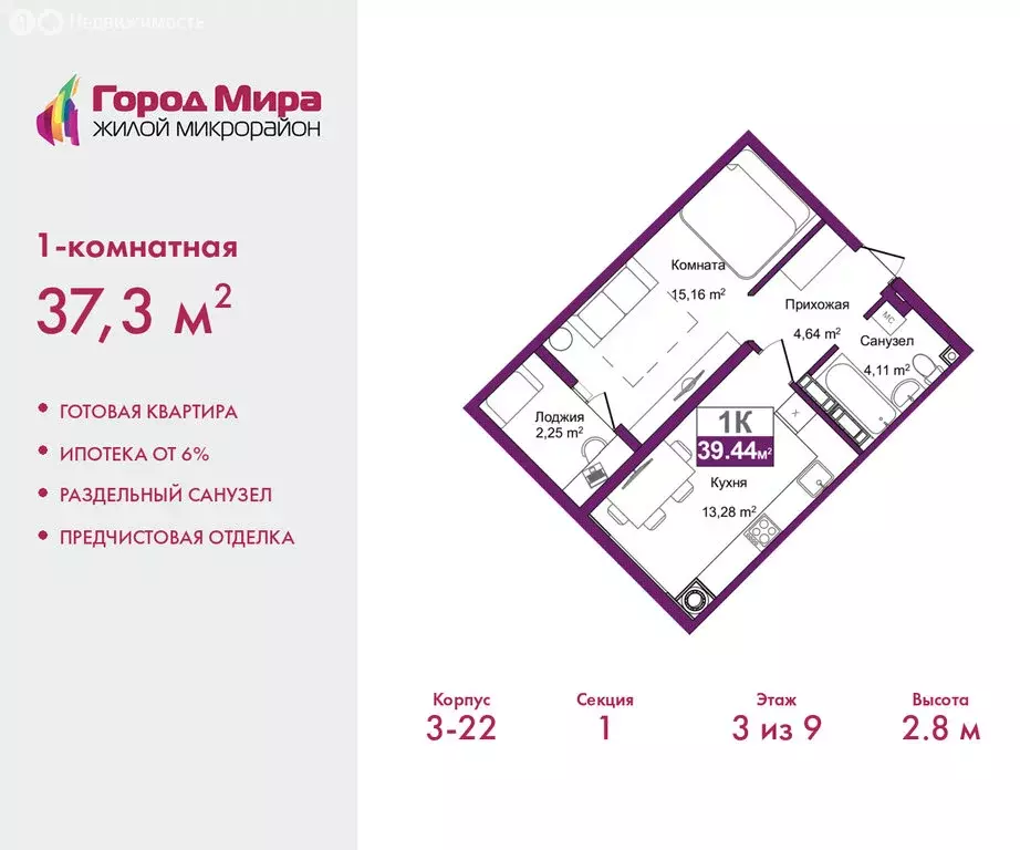 1-комнатная квартира: Симферополь, улица Батурина, 177к2 (37.3 м) - Фото 1