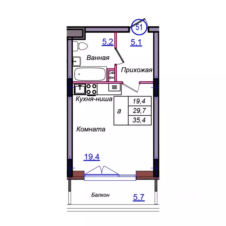 Студия Калининградская область, Светлогорск Балтийская ул. (35.4 м) - Фото 1