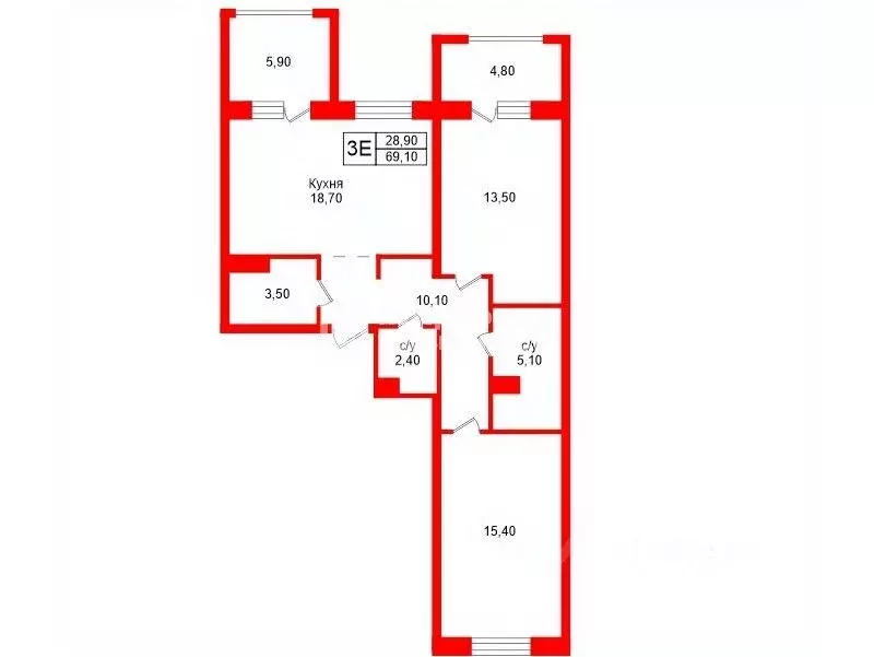 2-к кв. Санкт-Петербург ул. Дыбенко, 8к2 (69.1 м) - Фото 2