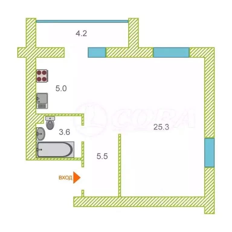 1-к кв. Тюменская область, Тобольск 7А мкр, 43 (42.0 м) - Фото 2