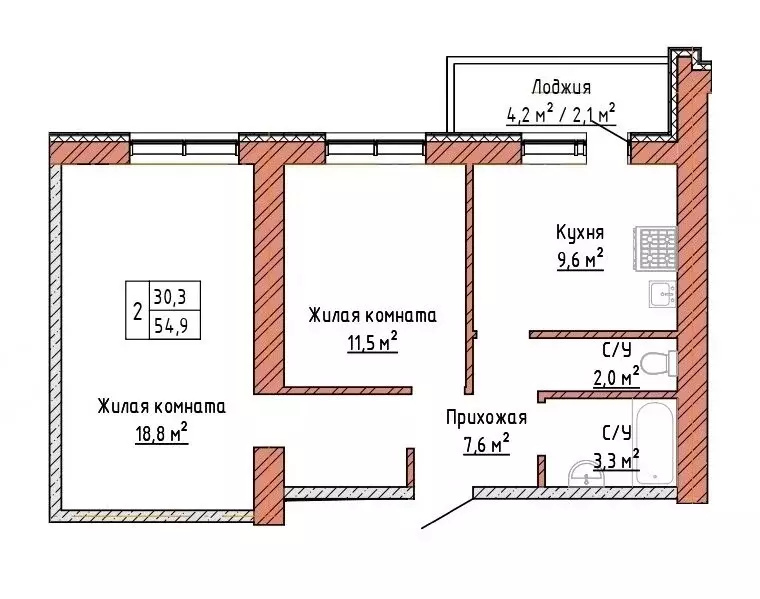 2-комнатная квартира: Самара, Осетинская улица (54.9 м) - Фото 0