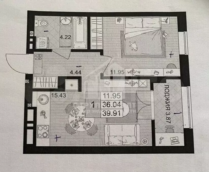 1-к. квартира, 39,9 м, 6/7 эт. - Фото 0