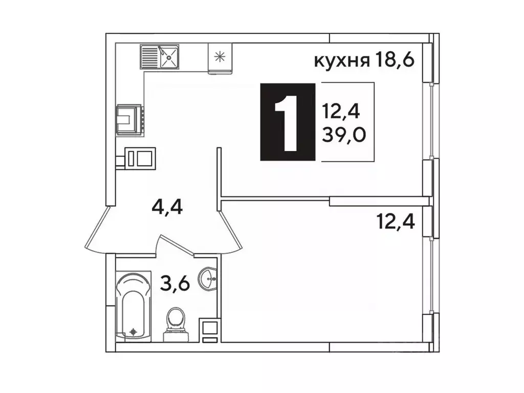 1-к кв. Краснодарский край, Краснодар Самолет-6 жилой комплекс (39.0 ... - Фото 1