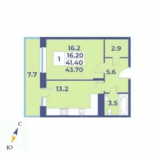 1-к кв. Москва № 27 кв-л, 95 (43.7 м) - Фото 0