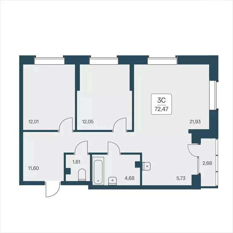 3-комнатная квартира: Новосибирск, улица Дуси Ковальчук, 385 (72.27 м) - Фото 0