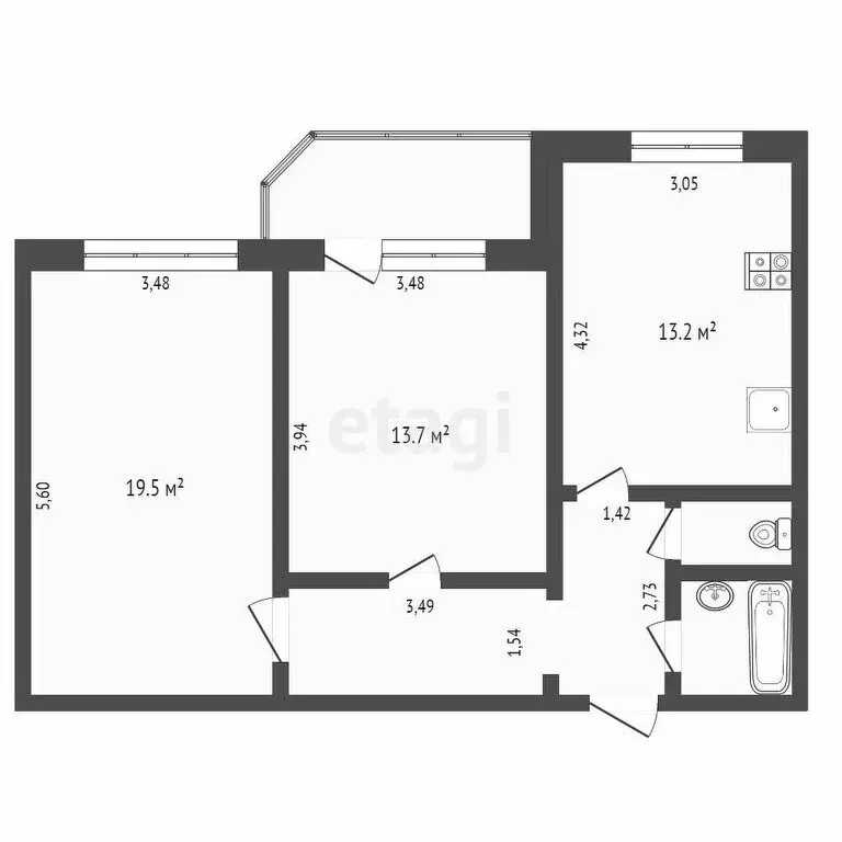 2-комнатная квартира: Тюмень, улица Домостроителей, 26 (64 м) - Фото 1