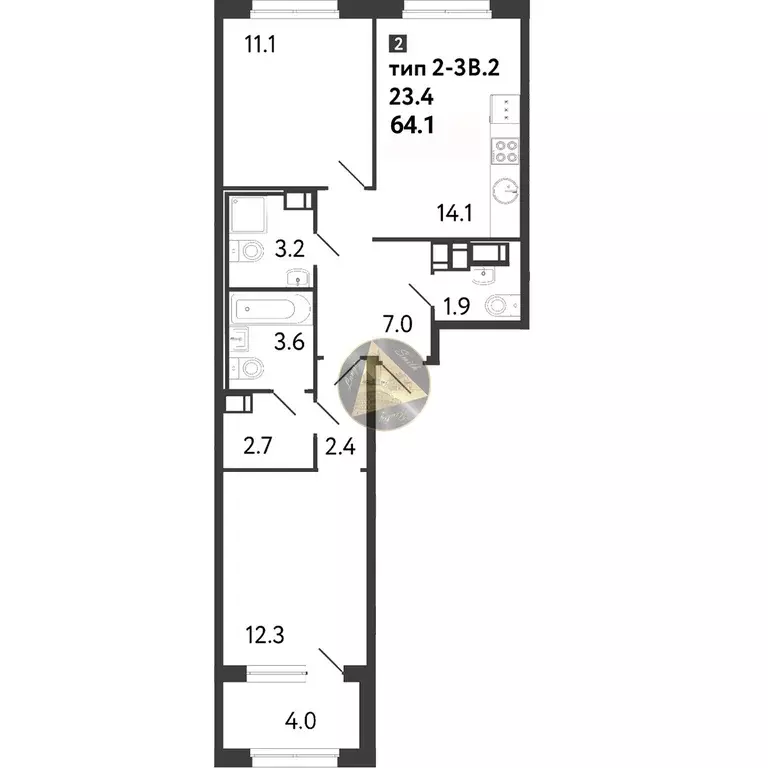 Продаётся 2-к квартира, 64.13 м - Фото 1