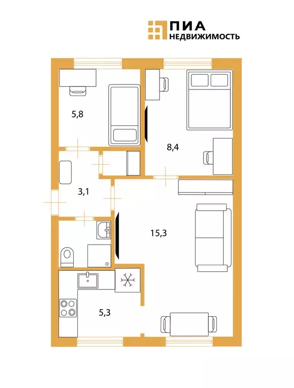 3-комнатная квартира: Санкт-Петербург, улица Белы Куна, 26к4 (41.4 м) - Фото 1