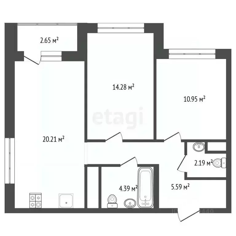 2-к кв. Тюменская область, Тюмень ул. Разведчика Кузнецова, 7 (63.5 м) - Фото 2
