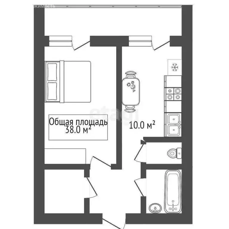 1-комнатная квартира: Новосибирск, улица Мясниковой, 30 (38 м) - Фото 1