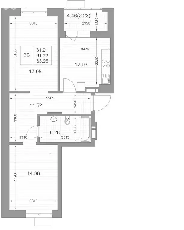 2-комнатная квартира: Казань, улица Петра Полушкина, 5/1 (63.8 м) - Фото 1