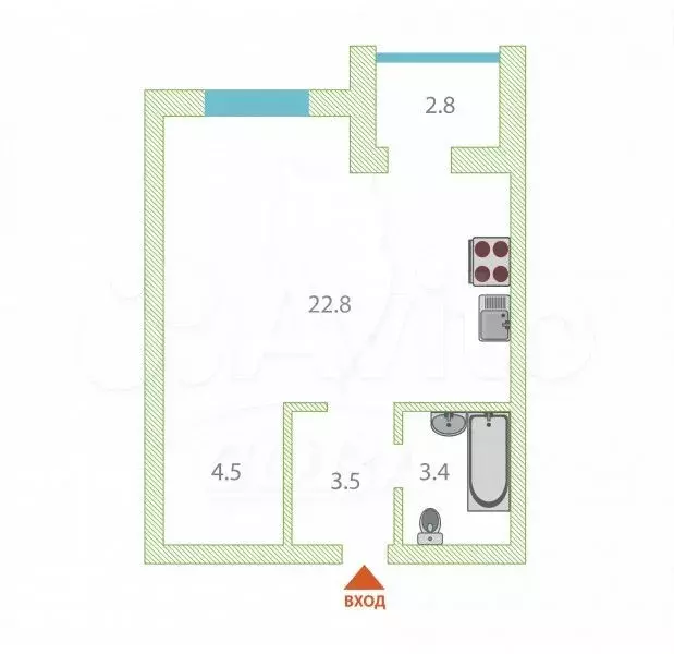 Квартира-студия, 33,5 м, 2/16 эт. - Фото 0