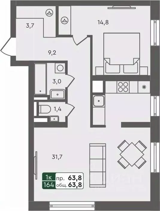 1-к кв. Курганская область, Курган Заозерный жилрайон, 6А мкр, 25/4 ... - Фото 0