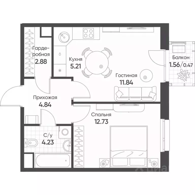 2-к кв. Татарстан, Казань Счастье в Казани жилой комплекс (42.2 м) - Фото 1