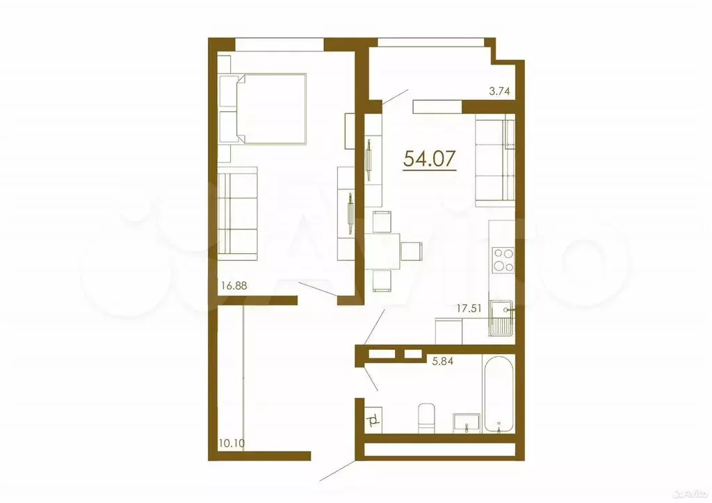 2-к. квартира, 54,1 м, 13/13 эт. - Фото 1