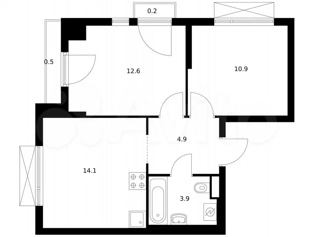 2-к. квартира, 47,1 м, 2/9 эт. - Фото 0