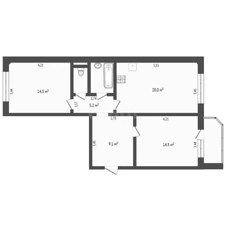2-комнатная квартира: Тюмень, Широтная улица, 170к2 (65.9 м) - Фото 2