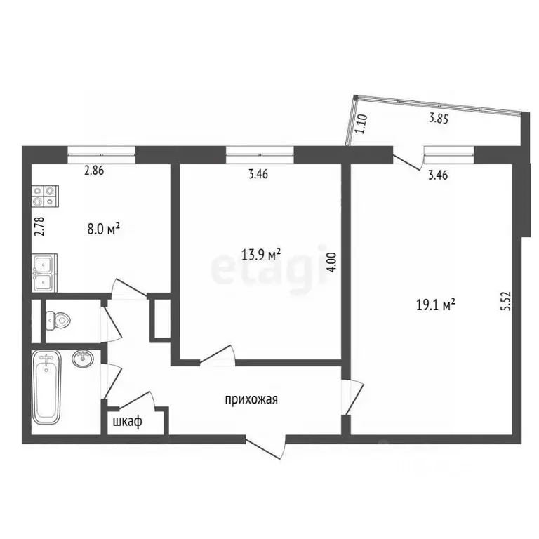 2-к кв. Омская область, Омск ул. Дмитриева, 11/1 (53.9 м) - Фото 2