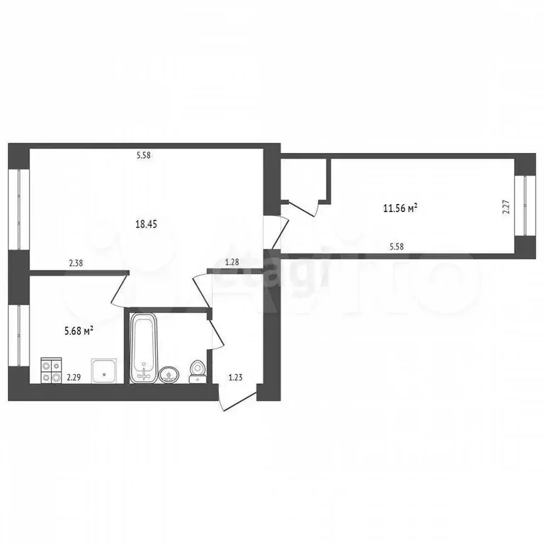2-к. квартира, 42,6 м, 3/5 эт. - Фото 0
