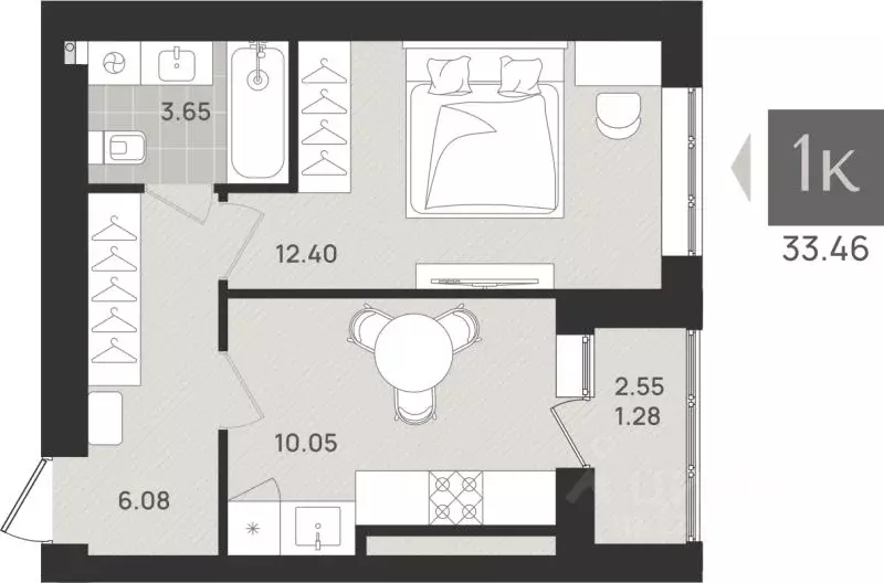 1-к кв. Калининградская область, Калининград ул. Поленова, 6к1 (33.46 ... - Фото 1