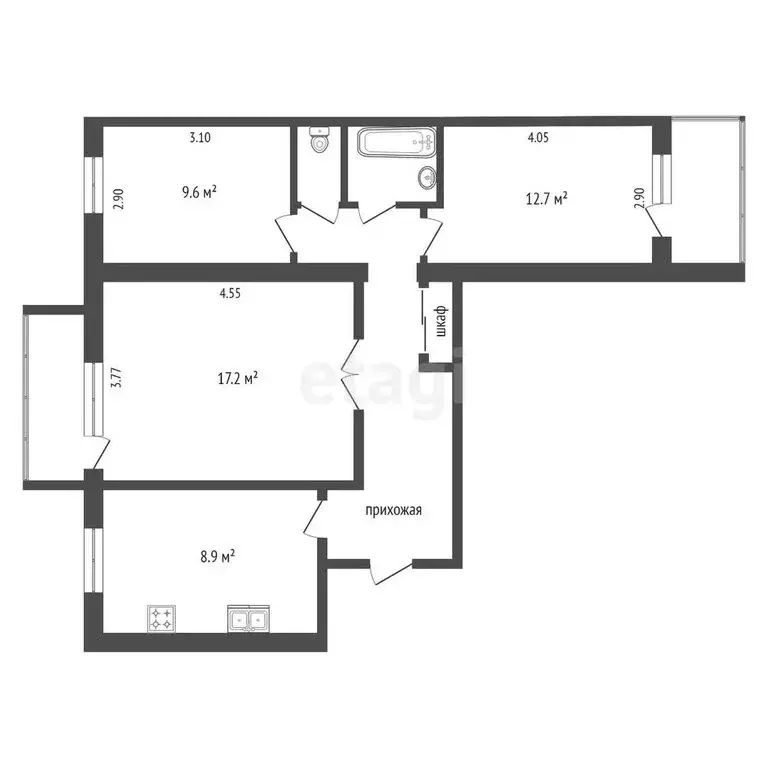 3-комнатная квартира: Калуга, улица Билибина, 17 (66.1 м) - Фото 1