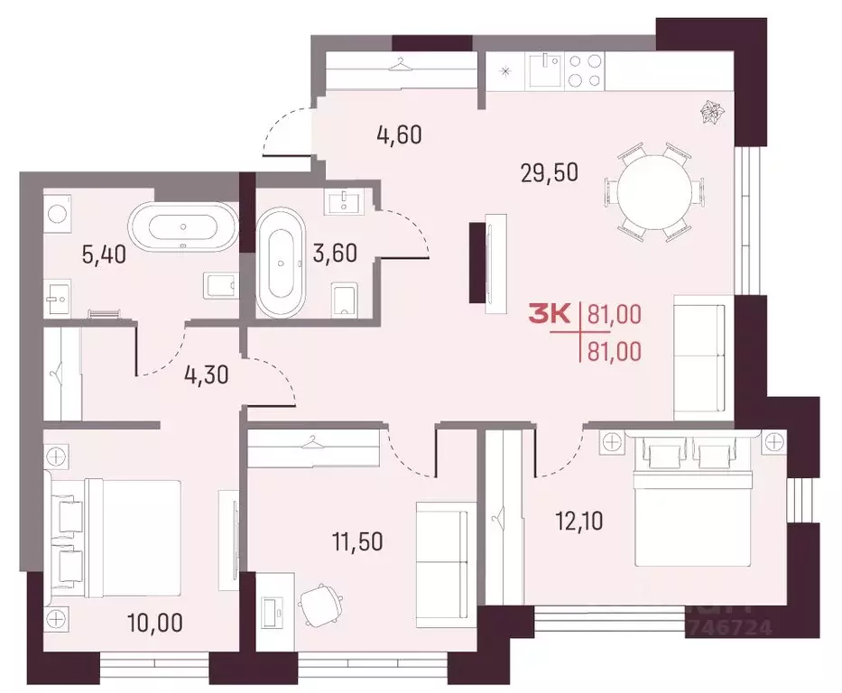 3-к кв. Свердловская область, Екатеринбург Академический мкр, 22-й ... - Фото 1