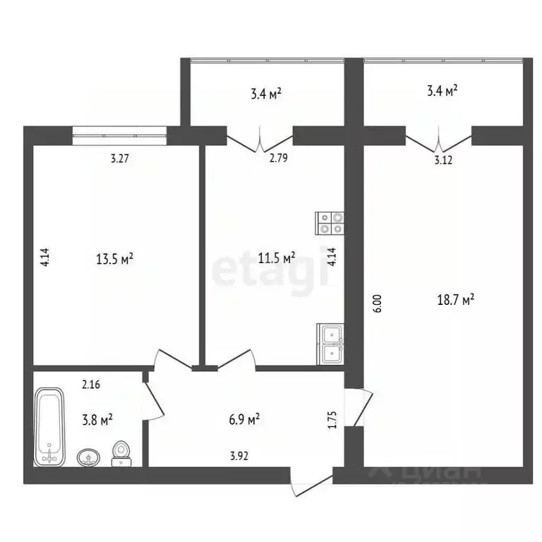 2-к кв. Ярославская область, Тутаев ул. В.В. Терешковой, 13А (55.9 м) - Фото 1