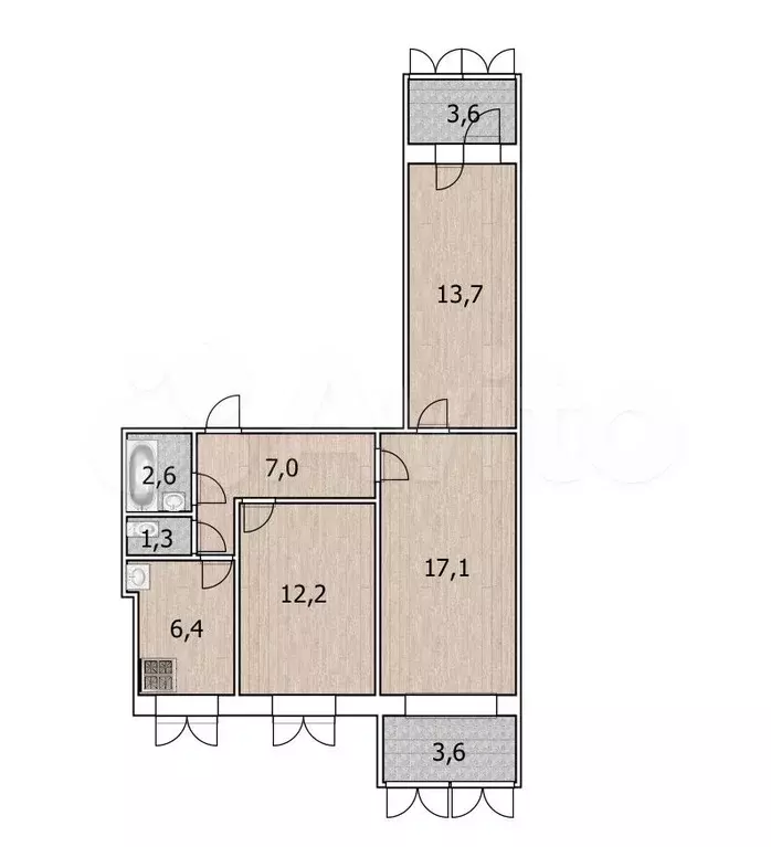 3-к. квартира, 63,9 м, 2/9 эт. - Фото 0