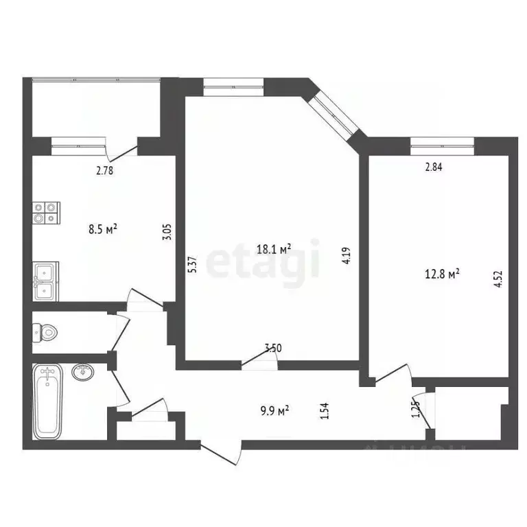 2-к кв. Ямало-Ненецкий АО, Новый Уренгой Юбилейный мкр, 3/5 (54.6 м) - Фото 1
