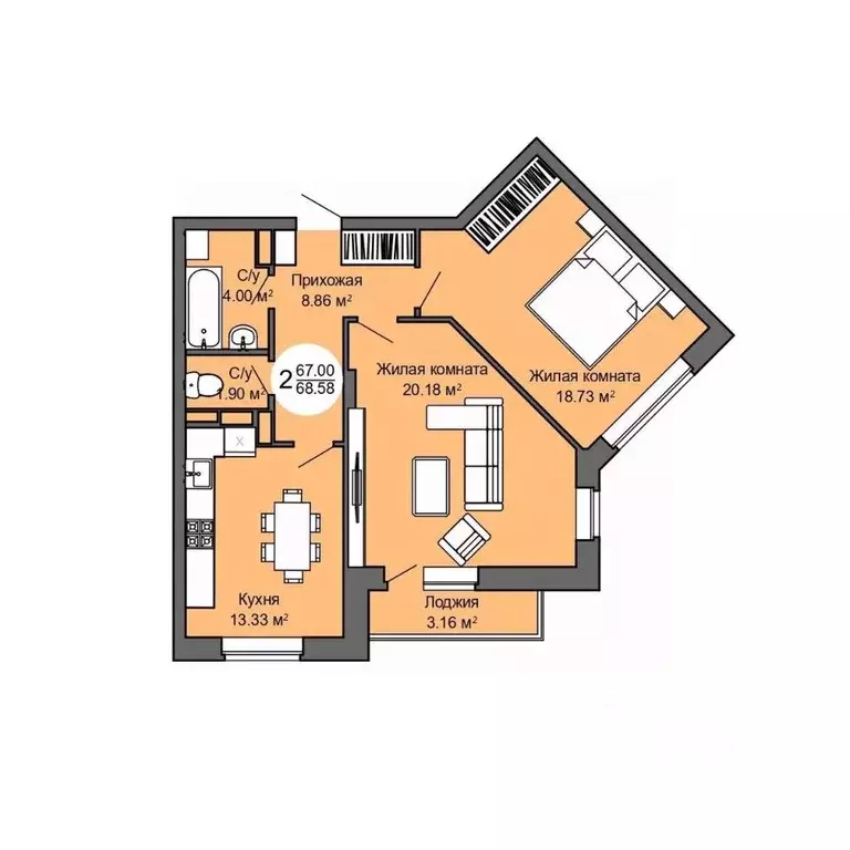 2-к кв. Орловская область, Орел Межквартальная ул., 3 (68.5 м) - Фото 0