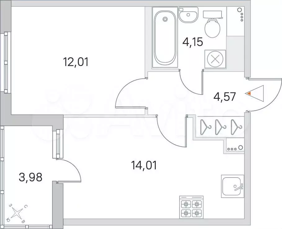 1-к. квартира, 36,7 м, 2/8 эт. - Фото 0