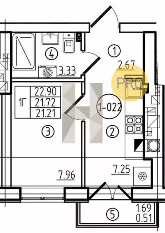 1-комнатная квартира: Пионерский, улица Гептнера, 17 (21.72 м) - Фото 1