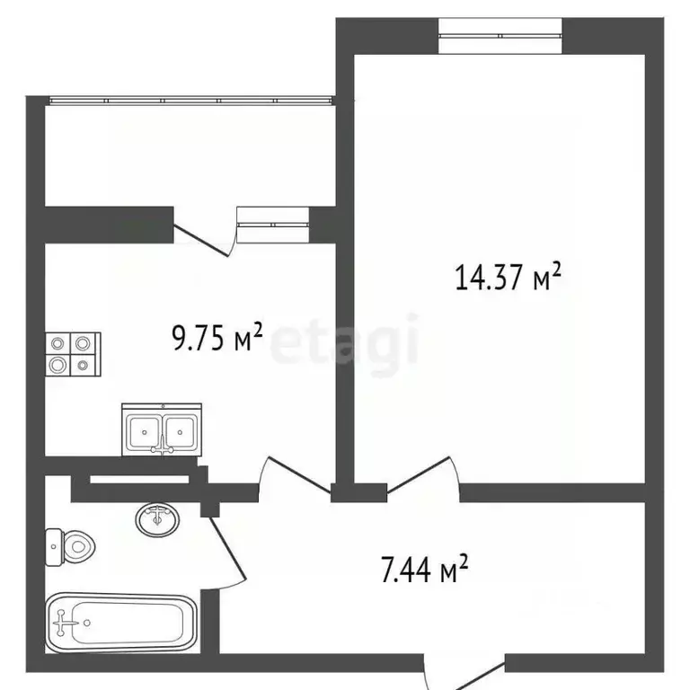 1-к кв. Крым, Евпатория ул. Чапаева, 28Г (42.5 м) - Фото 2