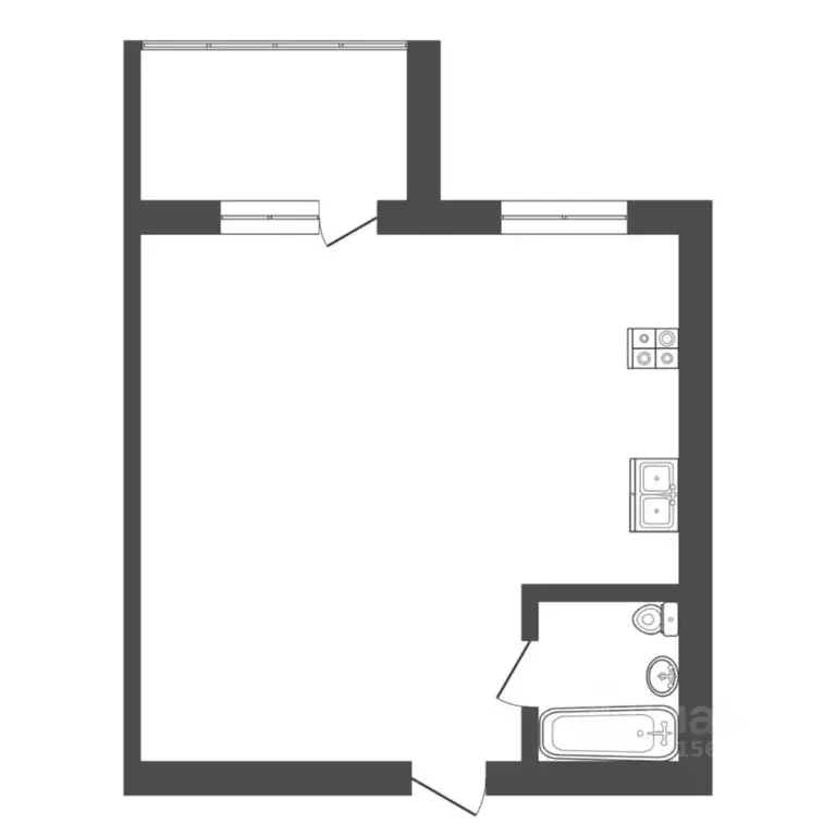 Студия Тюменская область, Тюмень ул. Газовиков, 25к2 (31.4 м) - Фото 1