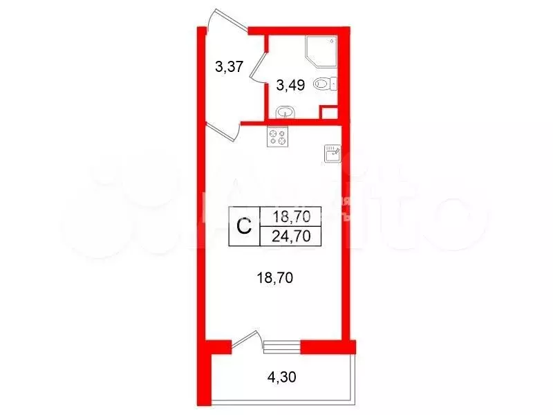 Квартира-студия, 24,7 м, 10/24 эт. - Фото 0