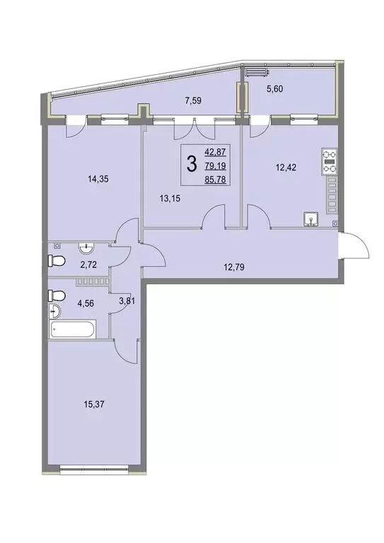 3-комнатная квартира: деревня Крюково, 6 (85.8 м) - Фото 0