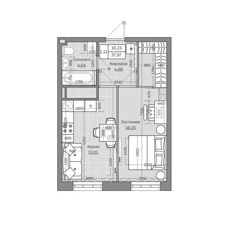 1-комнатная квартира: Казань, улица Рауиса Гареева, 103А (37.97 м) - Фото 1